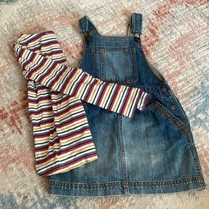 Adorable girls denim overall jumper with striped shirt size 8/9 Fatface